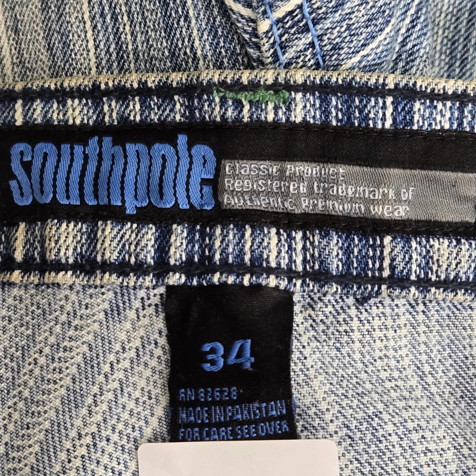 Pantalones Cortos Southpole Hombres 34 Azul Denim Rayas Sueltos Ropa de Calle Y2K LEER Foto 3 de 4