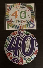 2 x Large 40th Birthday Badges ~ Jumbo 16cm diameter ~ Age 40 ~ Stand & Pin Back