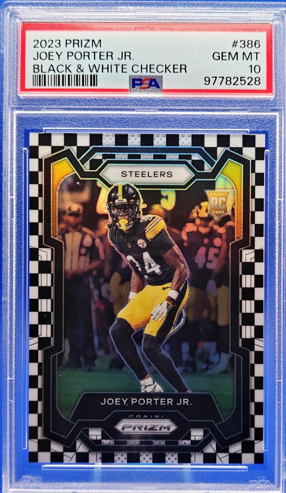 🔵 2023 Panini Prizm JOEY PORTER JR Black White Checker SP RC #386 PSA 10