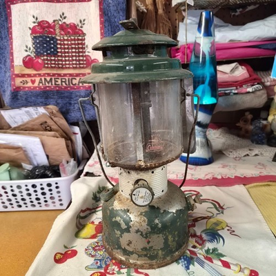 #ad 1967 COLEMAN LANTERN MODEL 220F w Pyrex Globe amp; Light Reflector Untested Rusty $34.99