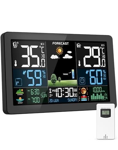 Haoyao Wetterstation Funk MIT AußEnsensor, Schwarz, 60M Reichweite, Farbdisplay-image