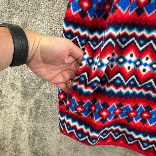 Lands End T200 Heritage Fleece Snap Neck Pullover XXL Red Navy Chevron Fair Isle - Picture 7 of 11