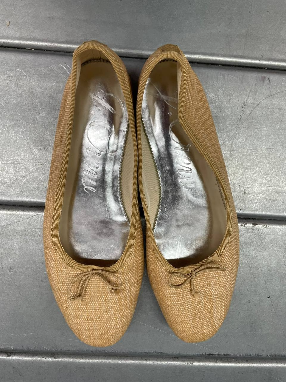 JCrew Zoe Woven Ballet Flats Womens 9 Tan Slip On Round Toe Shoes Bow