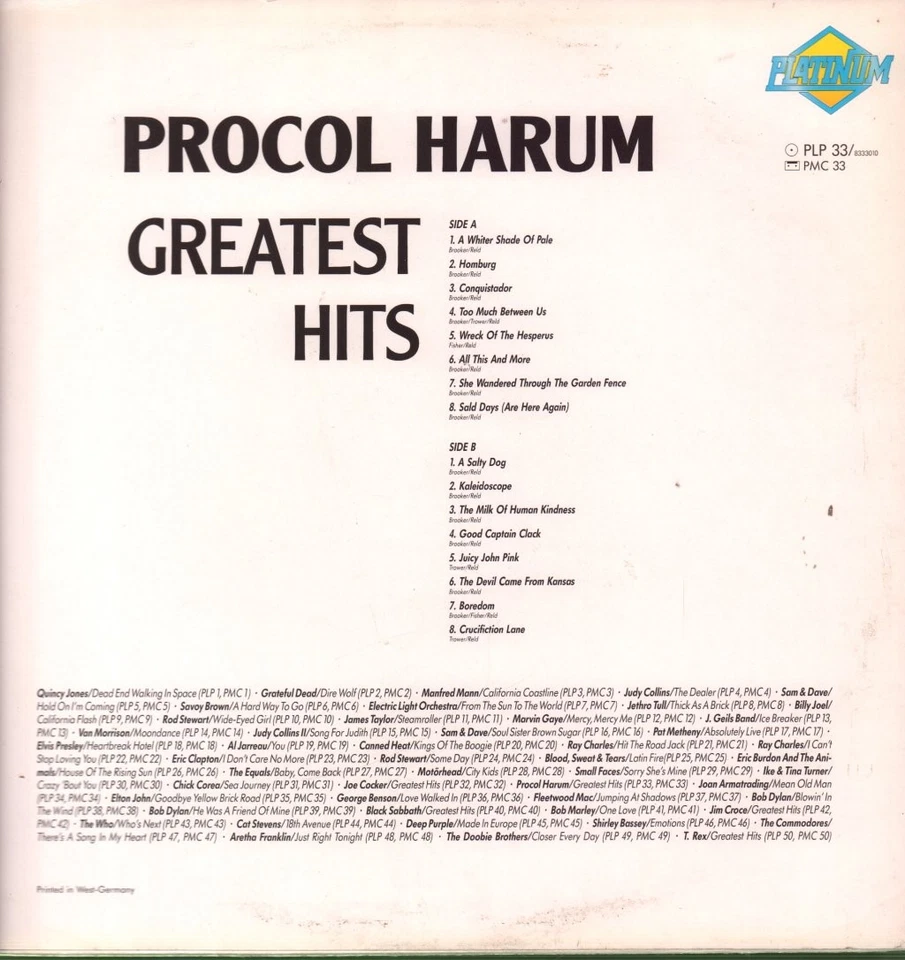 Procol Harum Greatest Hits LP vinyl Germany Platinum compilation LP PLP33 - Image 2 of 4
