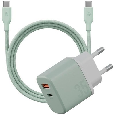 Bazic GoPort Velox Kit USB-C/USB-A GaN 35W Wandladegerät mit grünem Kabel