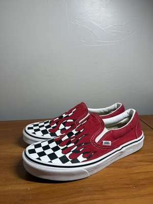 Vans Slip-On Red Flame Checkered Skate Casual Punk Shoes M8 W9.5 Canvas 50071