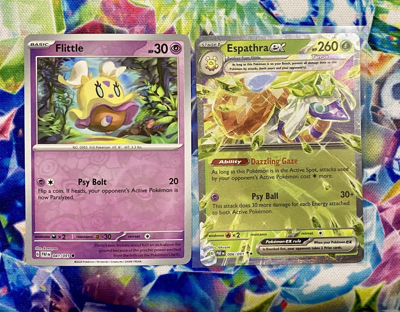 Pokemon Card TCG Flittle 41/91 & Espathra ex 6/91 Paldean Fates Holo/RevHolo NM