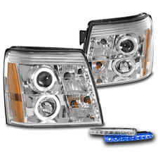For 2003-2006 Cadillac Escalade Halo Led Chrome Projector Headlights Wblue Drl
