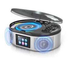 Portable CD Player with Dual Stereo Speakers, 4000mAh Rechargeable Silver-Black