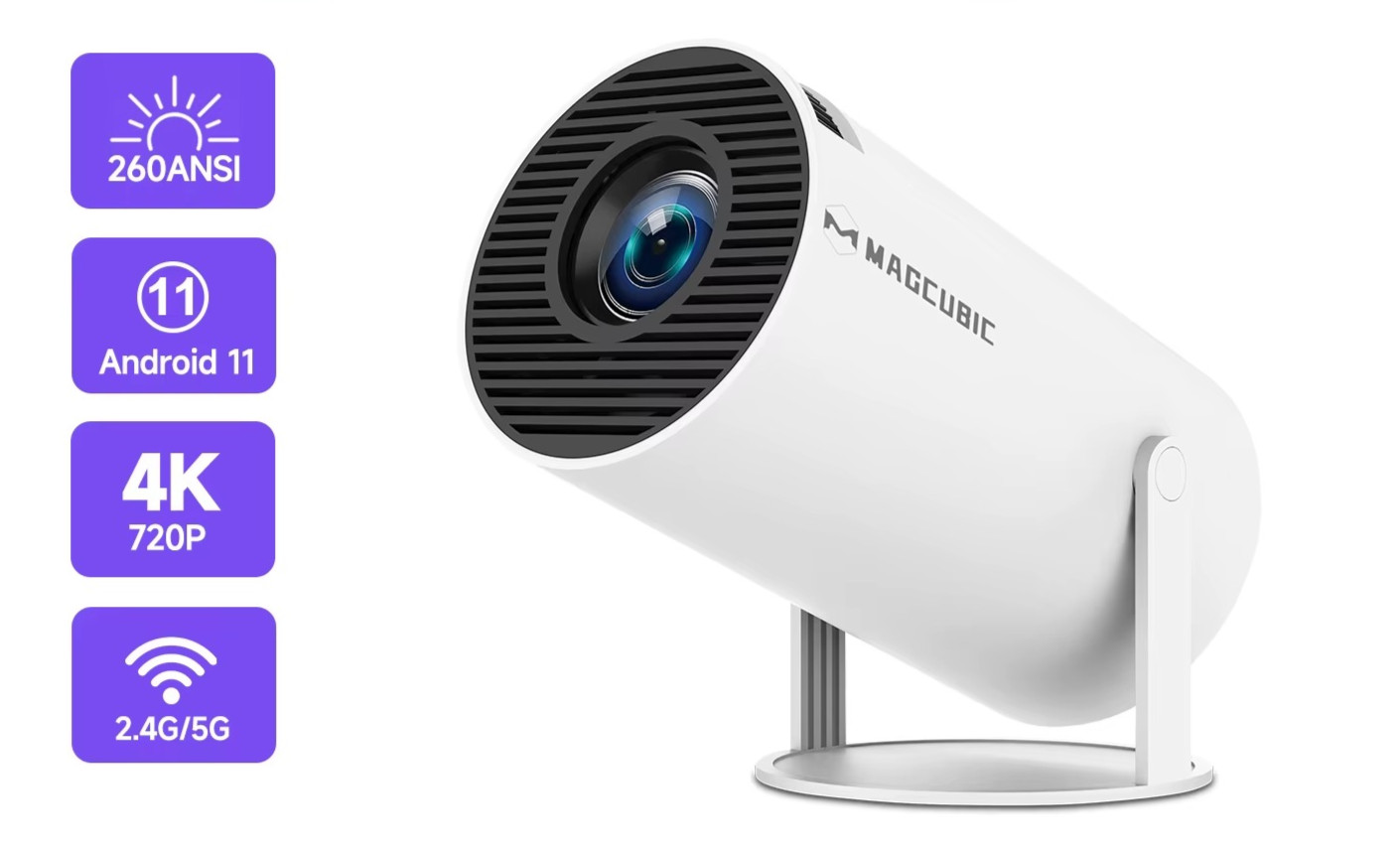 Vidéoprojecteur 4K Android 11 noir avec Wifi 6 pour cinéma maison