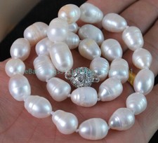 Natural 9-10mm Genuine White Freshwater Cultured Baroque Pearl Necklace 18"