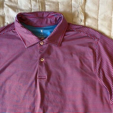Fairway & Greene Shirt Mens Medium Red Blue Stripe Preformance Golf Polo