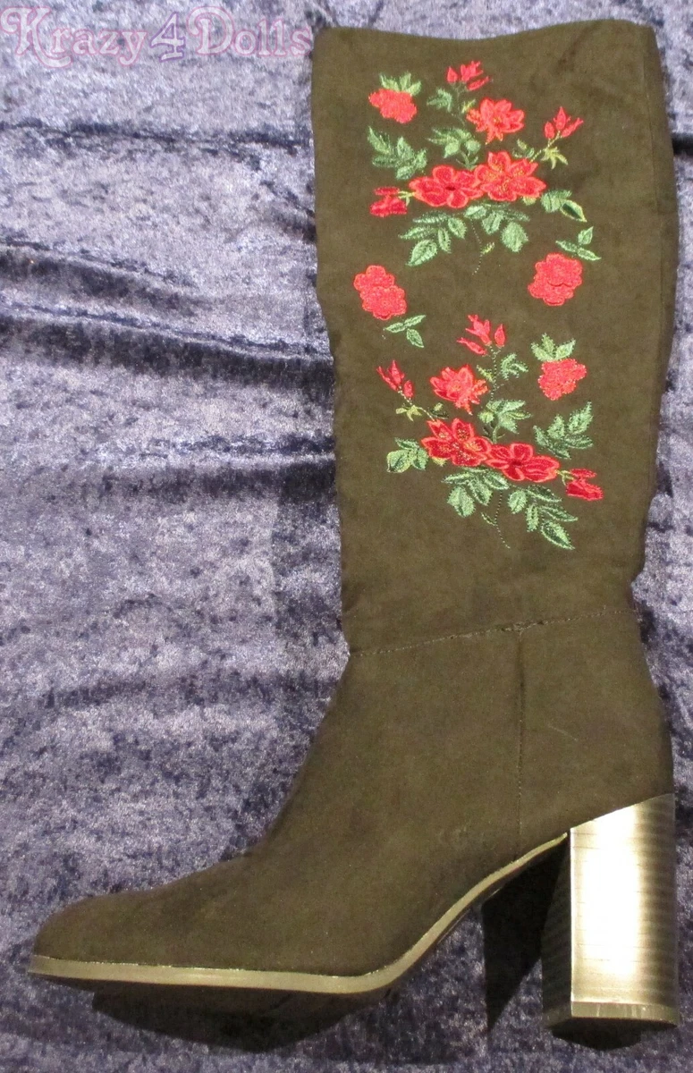 Libby Edelman Embroidered Flower Suede Black Boots Women s Size 8M