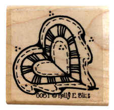 Holly E. Bliss Stitched Heart 0081 Valentine Love Wood Mounted Rubber Stamp