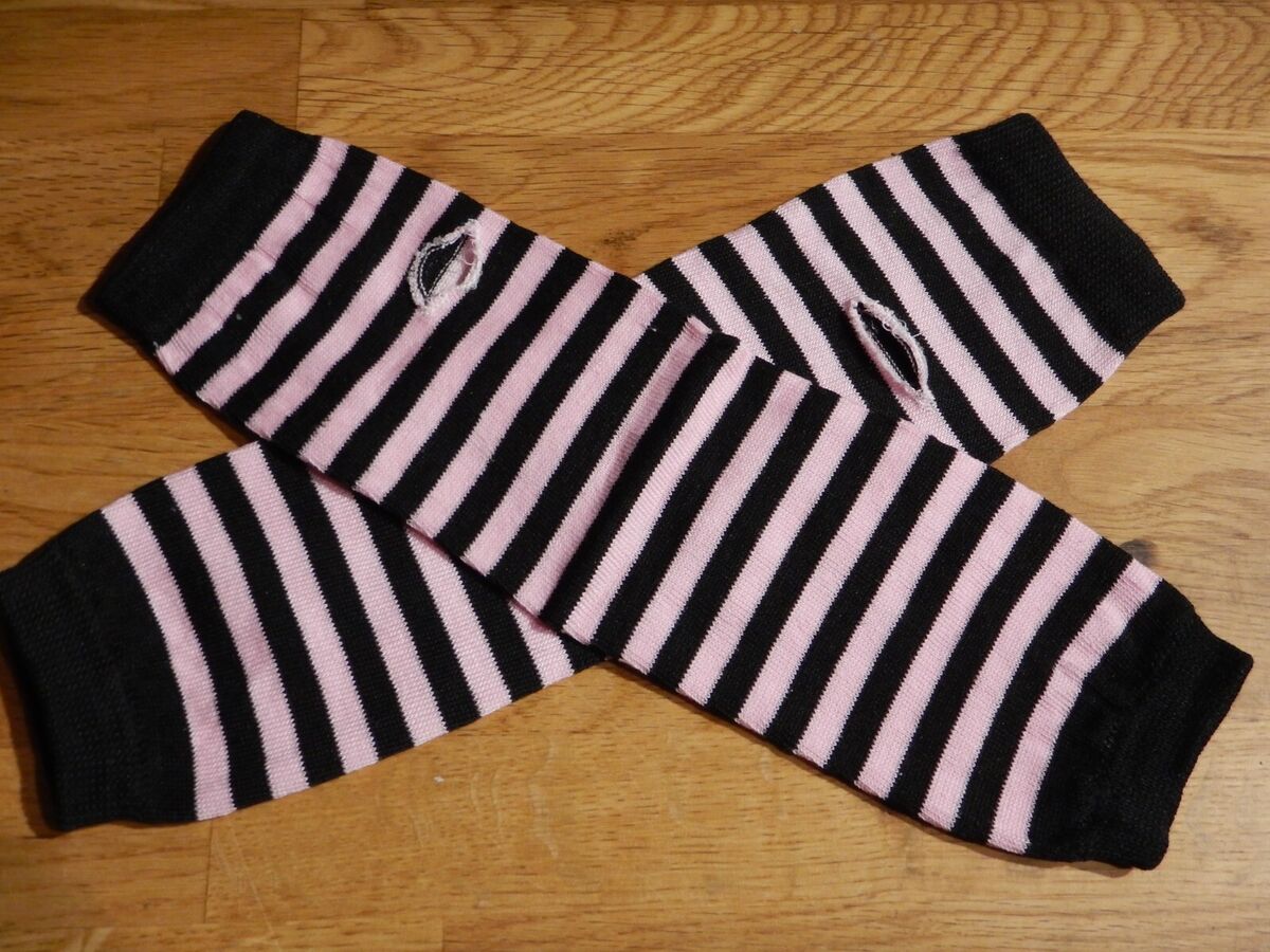 Emo Dark Red Striped Arm Warmers