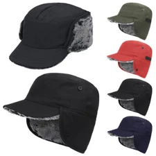 Windproof Winter Thermal Hat Fleece Lined Earflaps Baseball Cap for Men Women