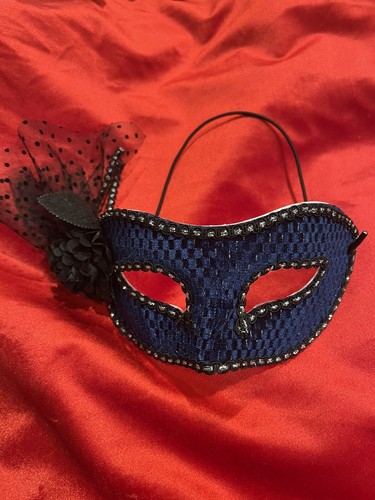 Máscara de ojos de bola de mascarada azul marino negro cinta de encaje disfraz fiesta juegos con disfraces accesorios - Imagen 2 de 7
