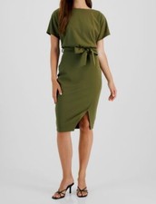 Kensie Women's Green Blouson Split Wrap Dress Size 4
