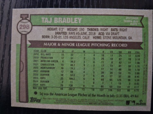 2025 Topps Heritage Taj Bradley Green #298 Rays - Picture 2 of 2