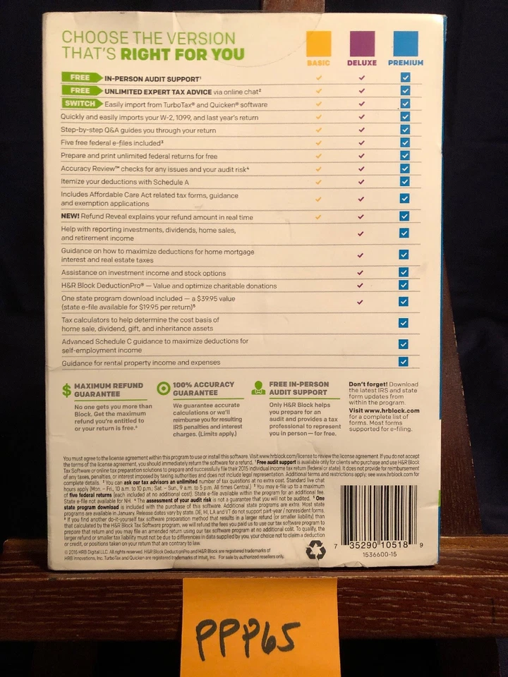 2015 H & R Block Premium Self Employed Rental Tax Software 2015 PC CD ROM! NEW! - Image 2 of 3