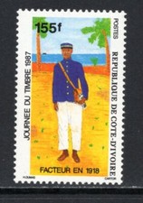 R5035   Ivory Coast  1987   Post Day   mailman   1v.   MNH
