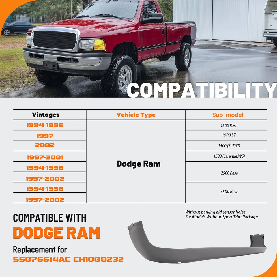 Presa de aire cenefa inferior delantera #55076614AC para Dodge Ram 1500/2500/3500 1994-2002 Foto 2 de 4