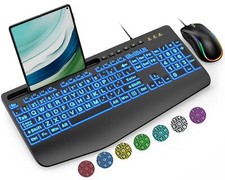 Wired Keyboard and Mouse Large Print Backlit Keyboard with Wrist Rest and 7-C...