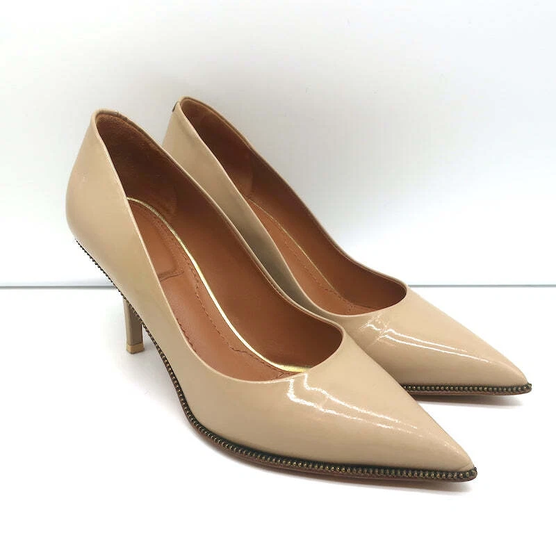 Bombas Givenchy com zíper bege couro envernizado tamanho 36 biqueira pontiaguda - Imagem 2 de 4