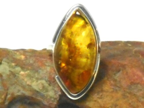 Cognac  AMBER  Sterling  Silver  925  Gemstone  RING  -  Size: N - Picture 1 of 4