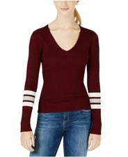 Hooked Up By Lot Women's Vino Combo Varsity Striped Pullover Sweater Size Small