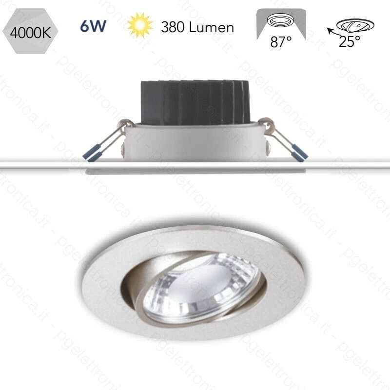 Intec Faretto a INCASSO LED TONDO ORIONE 6w, orientabile in alluminio, diametro
