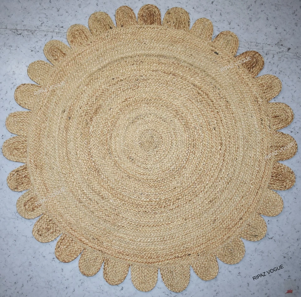 Jute Teppich Rund Beige Jakobsmuschel Handarbeit Juteteppich Wohnzimmerteppich - Bild 2 von 4