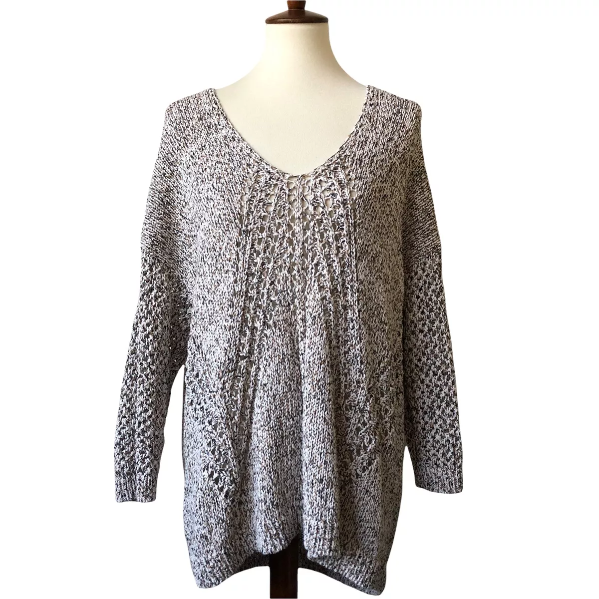 J. Jill XL Sweater Marled Knit Cozy Cotton Blend Neutral Open Knit