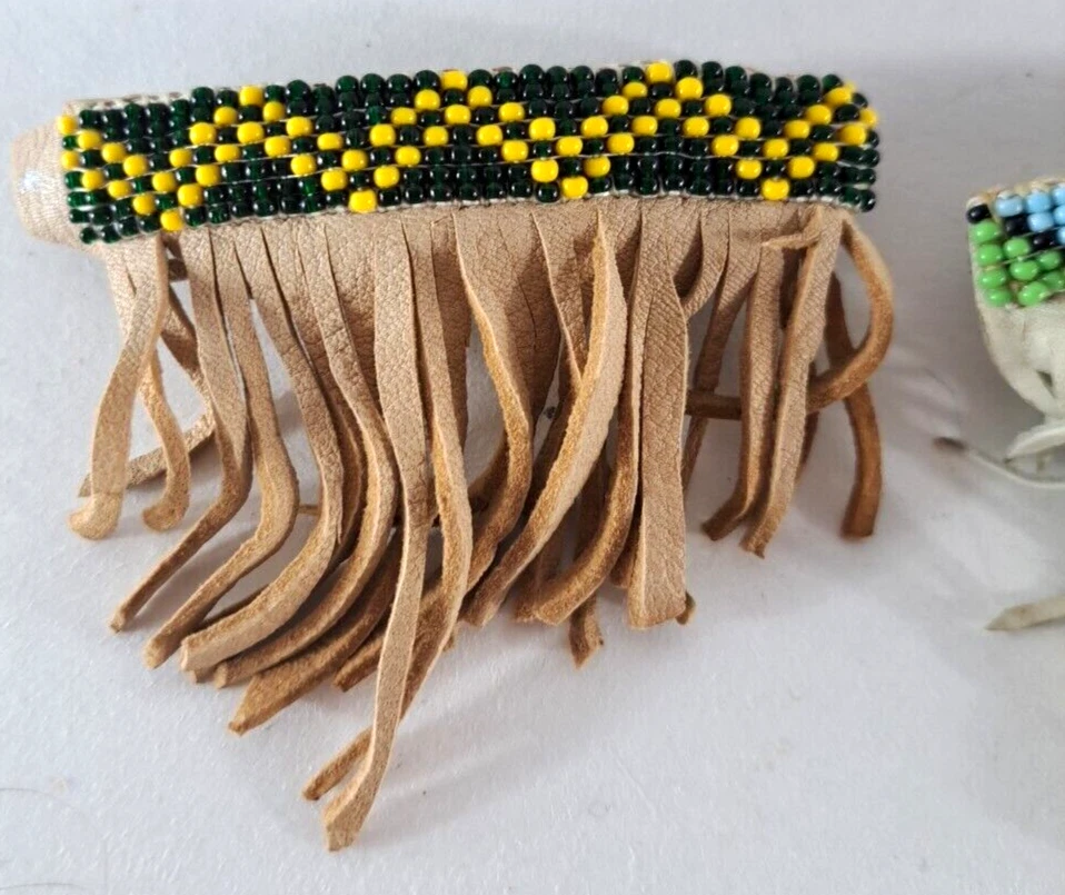 VTG Hair Clips Handmade Woven Beaded Fringe Midwest Western Set of 4 Geometric - Image 3 of 4