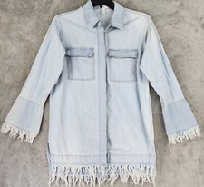 Forever 21 Dress Womens Medium Blue Light Denim Button Up Trumpet Sleeve Mini