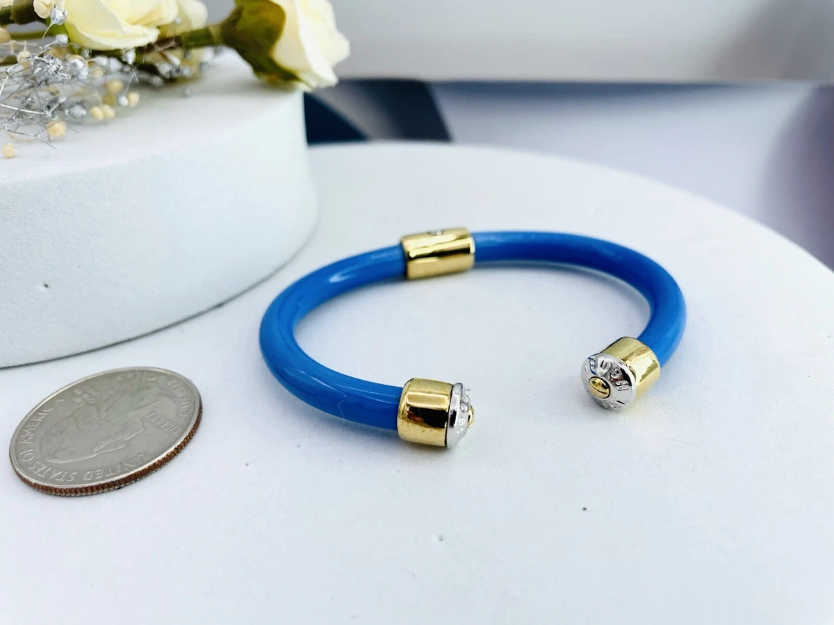 Henri Bendel Vintage Gold Tone Blue Logo Cuff Bracelet eBay