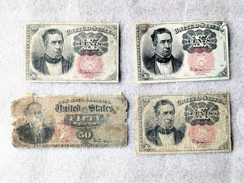 Lot of four 10 & 50 Cent US Fractional Currency Bank Notes Circulated