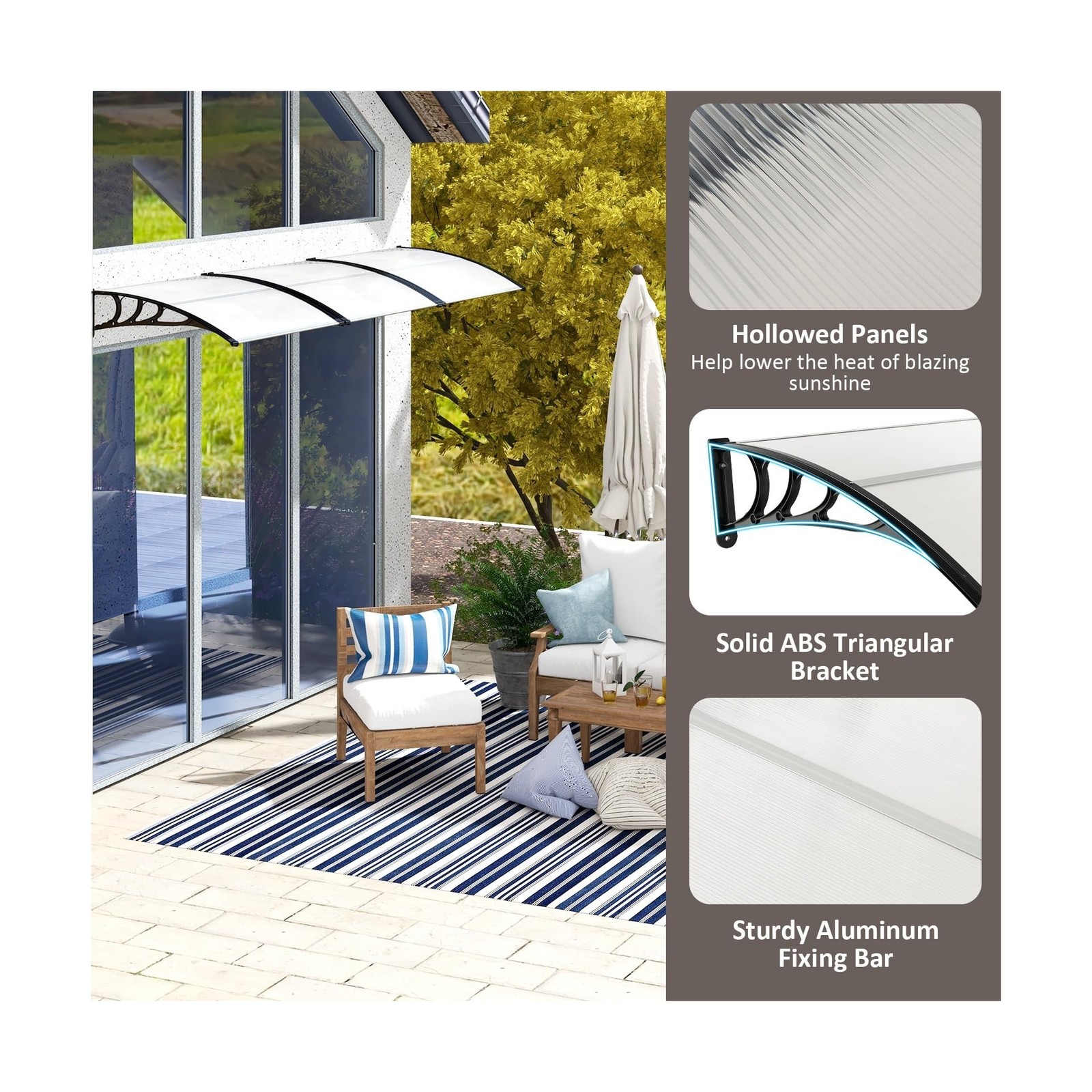 Goplus Awnings for Doors, 48" x 40" Window Awning with Rain Snow Sunlight UV ...