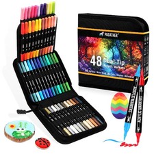 Pagather 48 Colors Acrylic Paint Markers, Dual Tip with Fine Tip and Brush Ti...