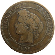1892-A France 10 Centimes Coin