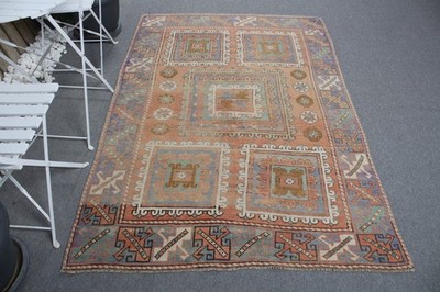 Turkish Area Rug 4,4x6,3 ft (135x192 cm), Vintage Orange Oriental Rug