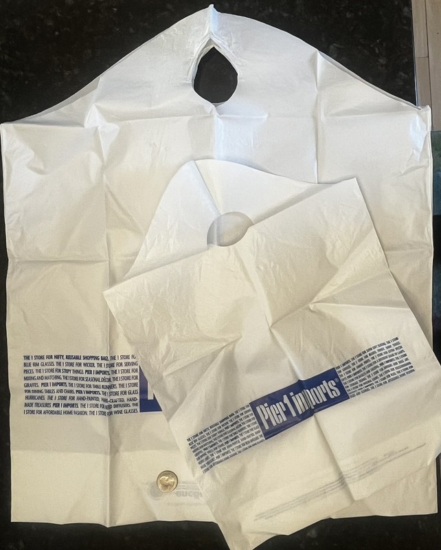 Pier One Imports plastic shopping bags (2) defunct store thick retro retail!