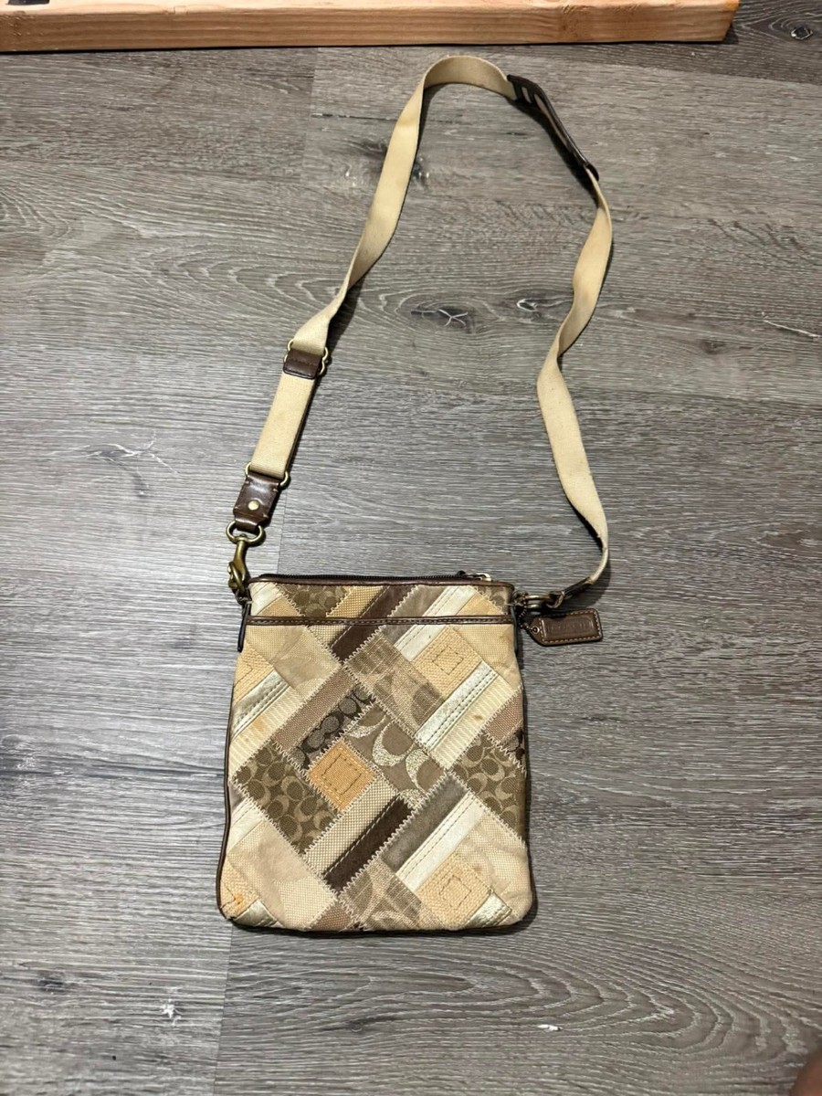 Vintage COACH Signature Khaki Patchwork Stitch Leather Jacquard