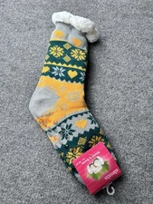 Sherpa Fleece-lined Cozy Fuzzy Non-Skid Slipper Socks One Size Yellow Green Gray