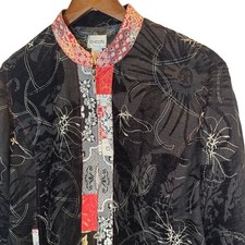 Chico  s Women  s 2 L Floral Patchwork Embroidered Jacket Silk Linen Blend READ