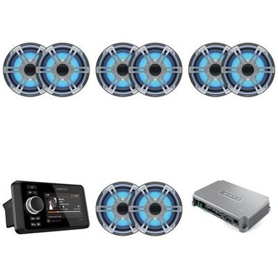 Hertz Marine Audio Bundle 8x HEX-65-S-LD-G + HMD8 8-Channel Marine DSP Amplif...