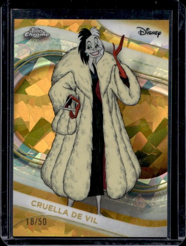 2025 Topps Chrome Disney Sapphire Cruella de Vil Gold Refractor #/50