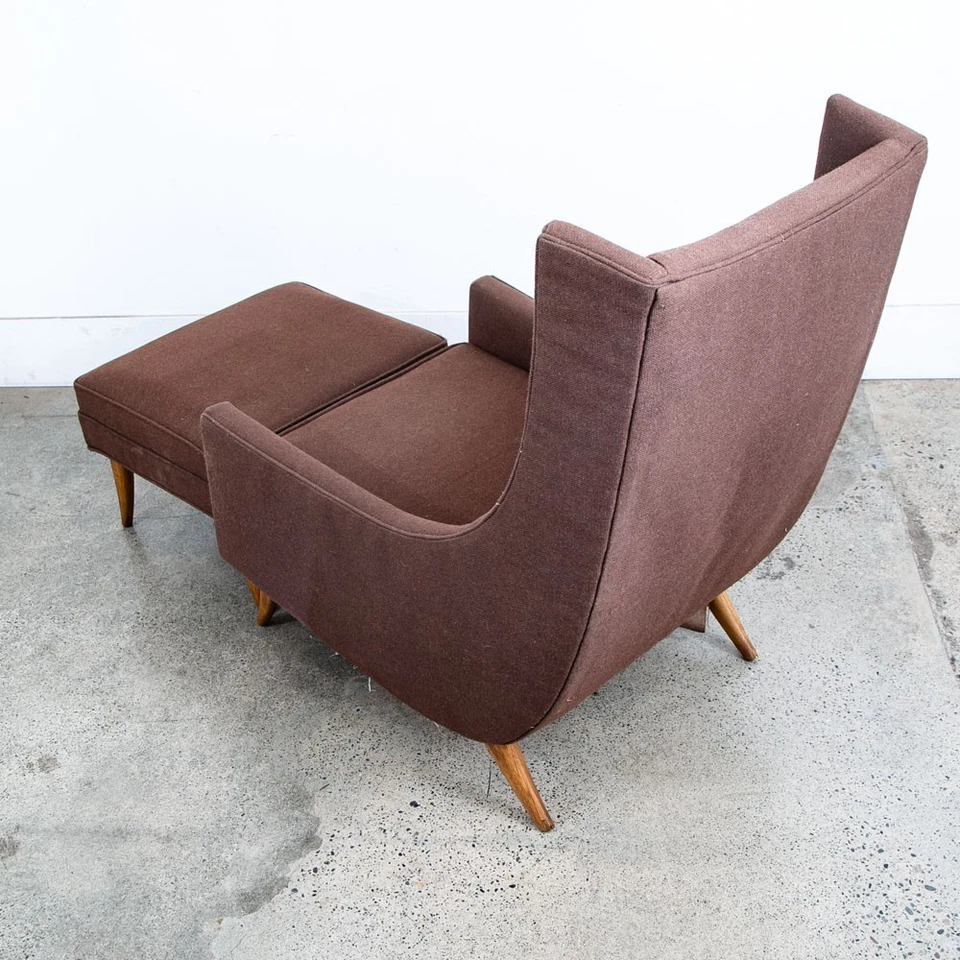 Mid Century Modern Lounge Chair Kroehler Armchair Brown Ottoman Avant Mcm Arms - Image 4 of 4
