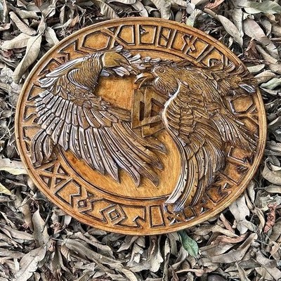 Medieval Wooden Viking Handmade Shield Eivor Valhalla Raven Authentic Battle