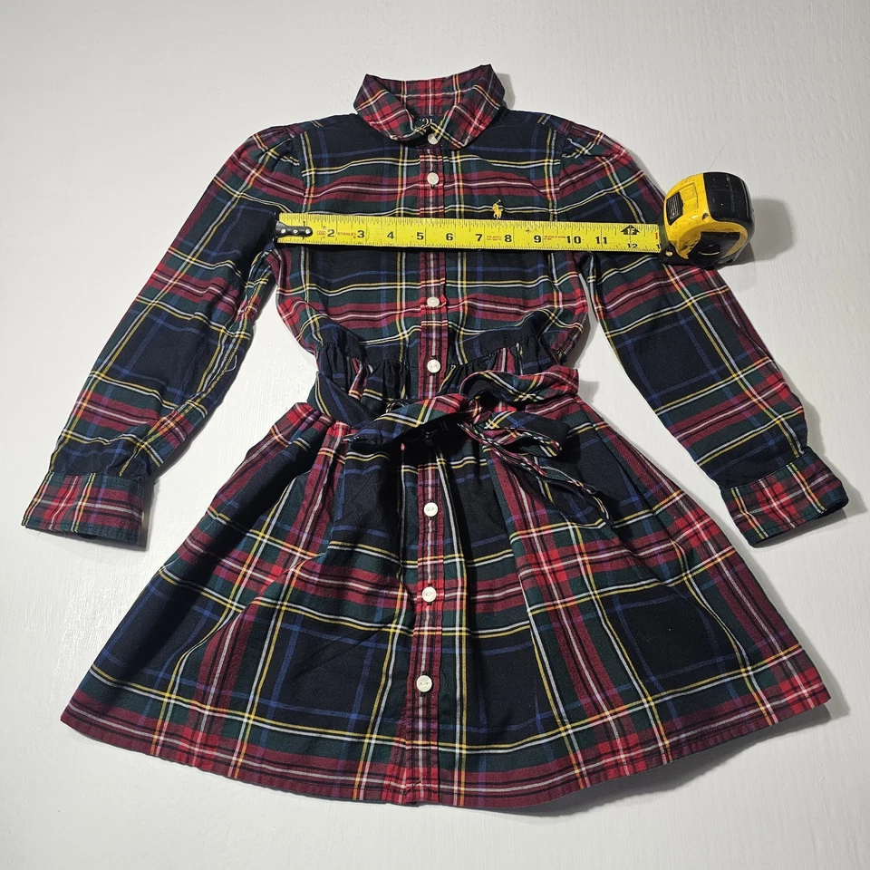 Niñas Polo Ralph Lauren Rojo Cuadros Polo Vestido Vacaciones Talla 5 Navidad Foto 2 de 4